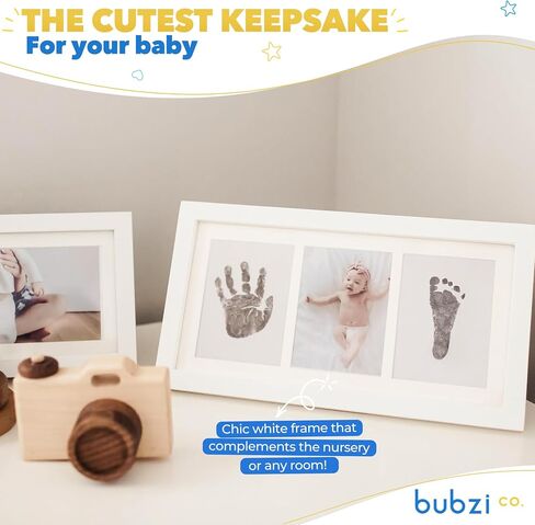 طقم Bubzi Baby Hand & Stapprint - التذكار للأطفال ، هدية أمي جديدة - طباعة اليد وطباعة الطفل مع وسادة الحبر ليد الطفل وآثار أقدام - هدايا استحمام الطفل الفريدة للآباء الجدد (أبيض) in Kuwait