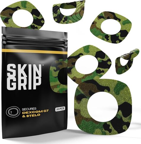 Skin Grip Adhesive Patches for Dexcom G7 CGM with Cutout – Waterproof & Sweatproof Adhesive for 10-14 Days, Pre-Cut Adhesive Medical Tape, Continuous Glucose Monitor Sensor Cover – 20 Pack, Chocolate in Kuwait