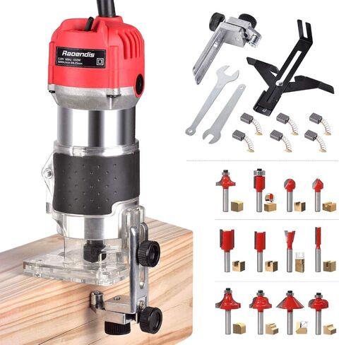 Compact Wood Palm Router Tool Hand Trimmer Woodworking Joiner Cutting Palmming Tool 30000R/MIN 650-800W 110V with 12PCS 1/4" Router Bits in Saudi Arabia