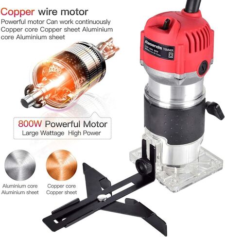Compact Wood Palm Router Tool Hand Trimmer Woodworking Joiner Cutting Palmming Tool 30000R/MIN 650-800W 110V with 12PCS 1/4" Router Bits in Saudi Arabia