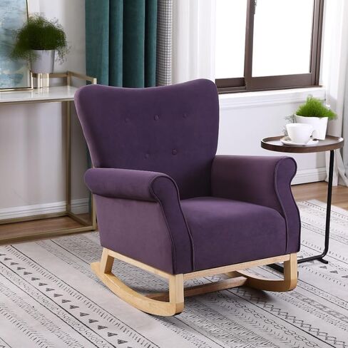 Nicbex High Back Rocking Chair Nursery Glider Chair for Nursery Velvet Upholstered Baby Rocking Chair Baby Glider Rocker,Purple in Saudi Arabia