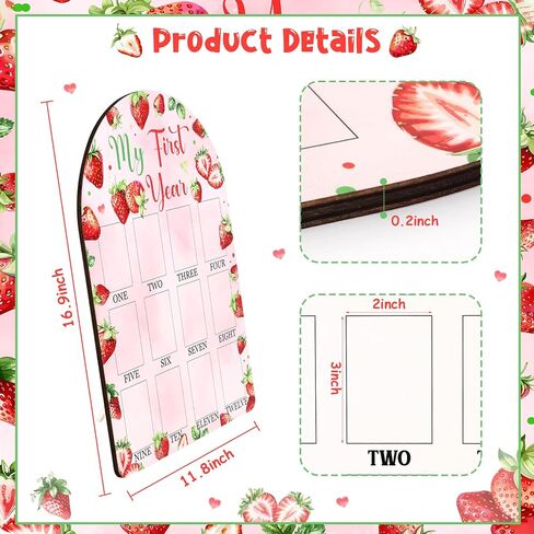 Strawberry My First Year Photo Frame, Berry Baby's First Year Wooden Picture Frame Red, Newborn 12 Months Milestone Memories Display Wood Board for 1st Birthday Decorations Keepsake Gift in Kuwait