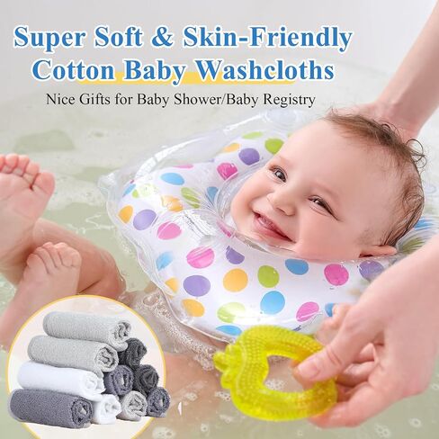 12 Pack Colorful Baby Washcloths 12 * 12 inch Newborn Wash Cloths Baby Soft Cotton Towels Reusable Baby Wipes for Face Baby Shower Gifts, 4 Colors(Pink) in Kuwait