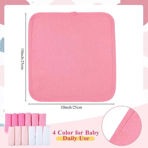 12 Pack Colorful Baby Washcloths 12 * 12 inch Newborn Wash Cloths Baby Soft Cotton Towels Reusable Baby Wipes for Face Baby Shower Gifts, 4 Colors(Pink) in Kuwait