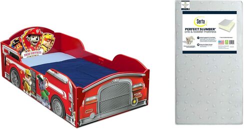 Delta Children Wood Toddler Bed, Nick Jr. PAW Patrol + Serta Perfect Slumber Dual Sided Recycled Fiber Core Toddler Mattress (Bundle) in Kuwait