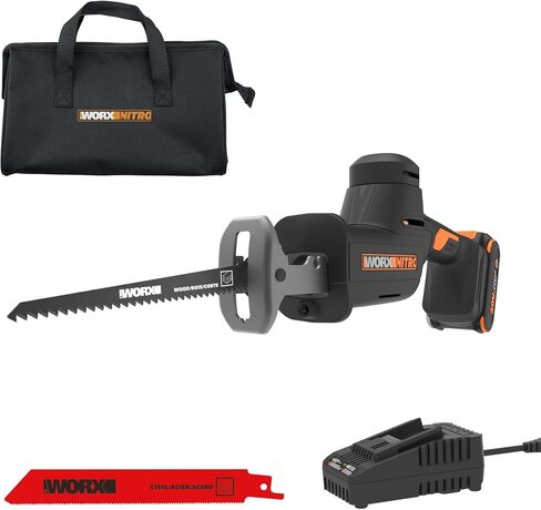 Worx 20V Compact Compact Cordless Pronslocating Saw ، طول السكتة الدماغية 1 "، محرك بدون فرش لوقت تشغيل أطول بنسبة 50 ٪ ، وتصميم خفيف الوزن للتشغيل بيد واحدة-تشمل الشاحن WX501L in Kuwait