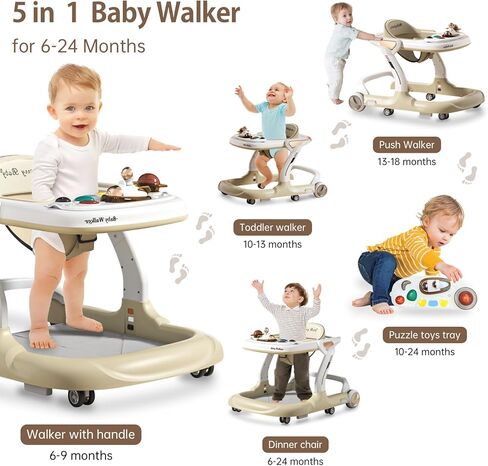 Baby Walker with Wheels,Music and Lights Baby Walker with 9 Adjustable Heights,Baby Walkers and Activity Center with Foot Pads,Anti-Fall Baby Walker and Bouncer Combo for Boys Girls Babies 6-18 Months in Saudi Arabia