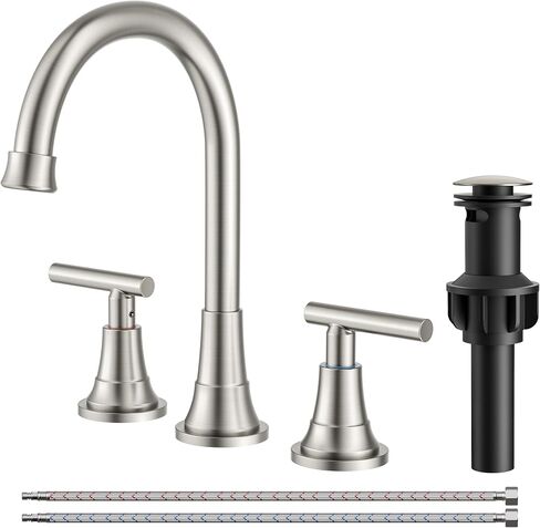 FORIOUS Matte Black Bathroom Faucets 3 Hole, 8 inch Widespread Bathroom Faucet with Pop-up Drain, 2-Handle Vanity Faucet for Bathroom Sink with 360 Degree Swivel Spout in Kuwait