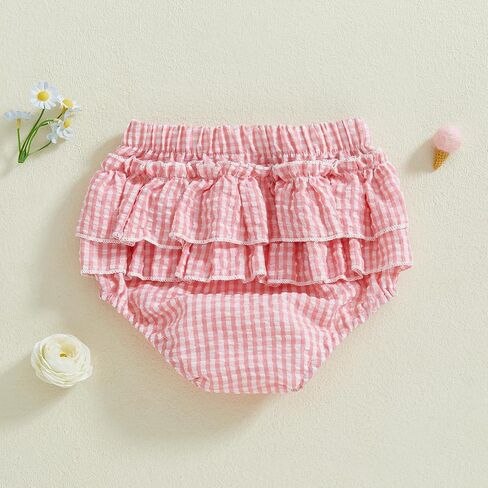 Newborn Infant Baby Girl Ruffle Diaper Covers Bloomers Striped Plaid Shorts Summer Outfits in Saudi Arabia