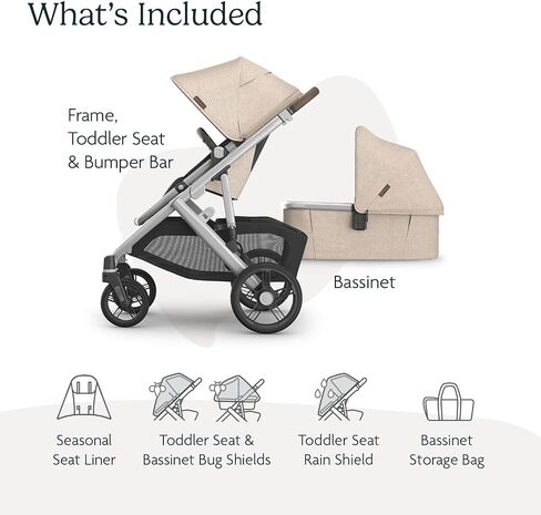 UPPAbaby Vista V3 Stroller + Bassinet V3 - Convertible Single-to-Double Stroller System- Bassinet, Toddler Seat, Bug Shield, Rain Shield Included - Theo (Dark Taupe/Silver Frame/Chestnut Leather) in Saudi Arabia
