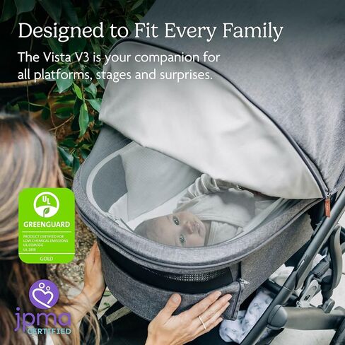 UPPAbaby Vista V3 Stroller + Bassinet V3 - Convertible Single-to-Double Stroller System- Bassinet, Toddler Seat, Bug Shield, Rain Shield Included - Theo (Dark Taupe/Silver Frame/Chestnut Leather) in Saudi Arabia