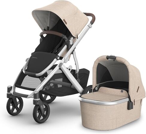 UPPAbaby Vista V3 Stroller + Bassinet V3 - Convertible Single-to-Double Stroller System- Bassinet, Toddler Seat, Bug Shield, Rain Shield Included - Theo (Dark Taupe/Silver Frame/Chestnut Leather) in Saudi Arabia