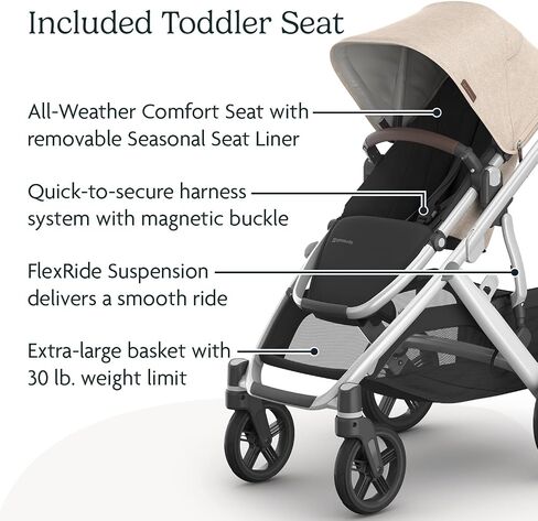 UPPAbaby Vista V3 Stroller + Bassinet V3 - Convertible Single-to-Double Stroller System- Bassinet, Toddler Seat, Bug Shield, Rain Shield Included - Theo (Dark Taupe/Silver Frame/Chestnut Leather) in Saudi Arabia