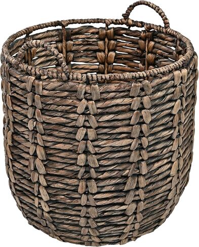 happimess BSK1003B Laurel 19.49" Bohemian Handwoven Abaca Hamper Basket with Handles, Brown for Storage and Decoration in Bathroom, Bedroom, Living Room in Kuwait