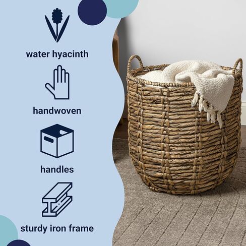 happimess BSK1003B Laurel 19.49" Bohemian Handwoven Abaca Hamper Basket with Handles, Brown for Storage and Decoration in Bathroom, Bedroom, Living Room in Kuwait