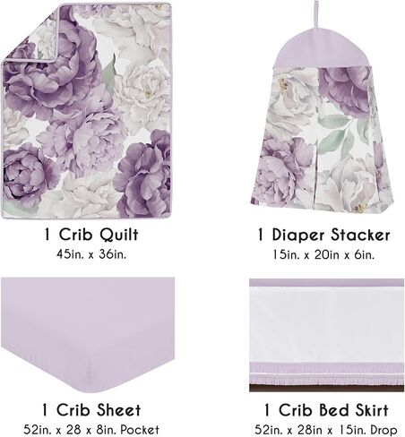 Sweet Jojo Designs 4 pc. Blush Pink, Grey and White Watercolor Floral Baby Girl Crib Bedding Set Rose Flower Polka Dot in Saudi Arabia
