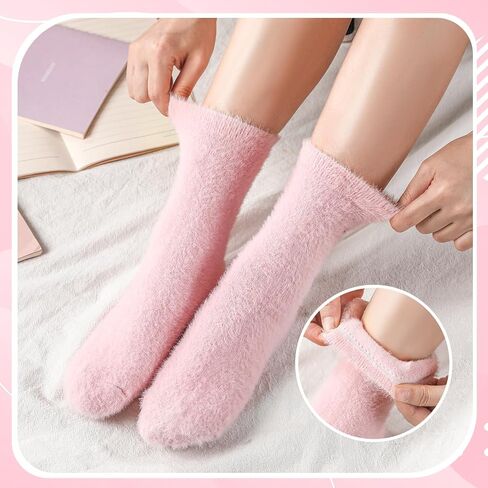 Geyoga 5 Pcs Women's Bow Fuzzy Socks Winter Soft Slipper Socks Coquette Stuff Fluffy Thick Spa Home Sleeping in Kuwait