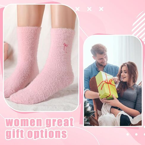 Geyoga 5 Pcs Women's Bow Fuzzy Socks Winter Soft Slipper Socks Coquette Stuff Fluffy Thick Spa Home Sleeping in Kuwait