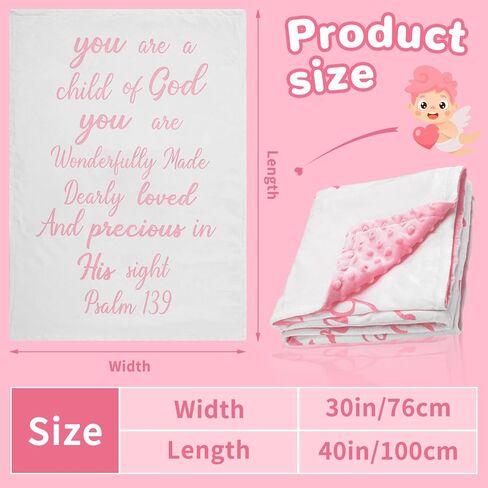 Rtteri Christian Gift for Baby Plush Baby Blanket with Dotted Backing First Communion Gift Baptism Blanket Scripture Swaddle Bible Verse for Newborn Boy Girl Christening Godchild Gift(Pink and White) in Kuwait