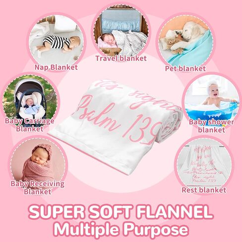 Rtteri Christian Gift for Baby Plush Baby Blanket with Dotted Backing First Communion Gift Baptism Blanket Scripture Swaddle Bible Verse for Newborn Boy Girl Christening Godchild Gift(Pink and White) in Kuwait