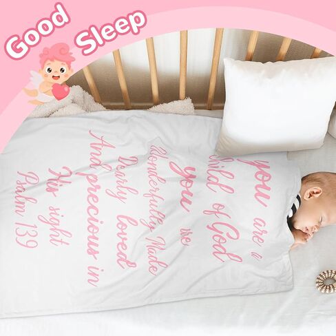 Rtteri Christian Gift for Baby Plush Baby Blanket with Dotted Backing First Communion Gift Baptism Blanket Scripture Swaddle Bible Verse for Newborn Boy Girl Christening Godchild Gift(Pink and White) in Kuwait