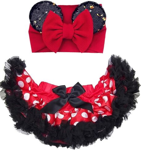 Kirei Sui Baby Girls Pettiskirt Tutu and Flower Mouse Red Hearts Headband 2pcs Set in Kuwait