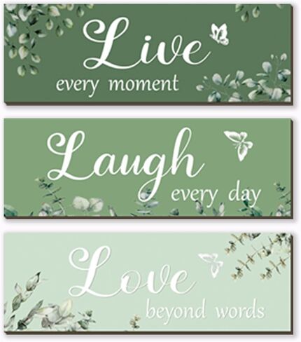 3 Pieces Rustic Living Room Wall Decor Blue Room Decor Love and Laugh Quote Sign Farmhouse Wall Decoration for Home Office Wedding Kitchen Living Room Bedroom Bathroom(Blue, 12x4Inch) in Saudi Arabia