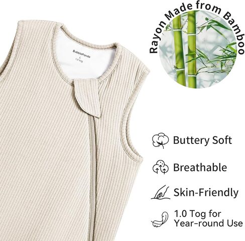 BubblePanda Rayon Made from Bamboo Sleep Sack 0-6 Months 0.5 Tog Newborn | 0-3 Months Infant Sleep Sacks, 3-6 Months Soft Sleeping Sack, 2-Way Zipper, Wearable Blanket for Babies, Oat, Small in Saudi Arabia