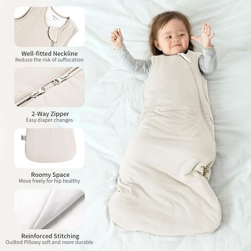 BubblePanda Rayon Made from Bamboo Sleep Sack 0-6 Months 0.5 Tog Newborn | 0-3 Months Infant Sleep Sacks, 3-6 Months Soft Sleeping Sack, 2-Way Zipper, Wearable Blanket for Babies, Oat, Small in Saudi Arabia
