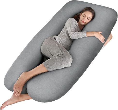 Pregnancy Pillow Cover - U Shaped Pillow Case - Maternity Body Pillow Cover - Removable Soft Cotton Cover for Ultimate Comfort (Grey) in Kuwait