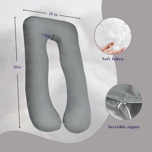 Pregnancy Pillow Cover - U Shaped Pillow Case - Maternity Body Pillow Cover - Removable Soft Cotton Cover for Ultimate Comfort (Grey) in Kuwait