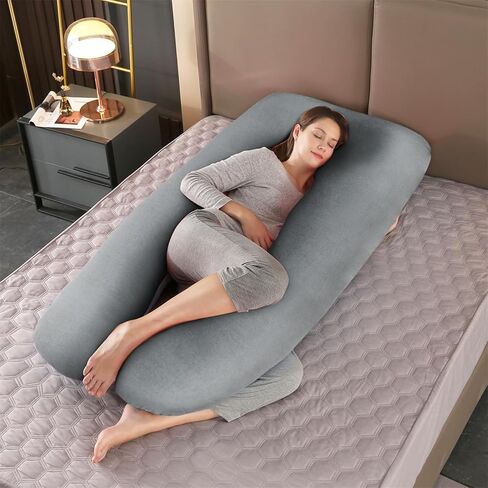 Pregnancy Pillow Cover - U Shaped Pillow Case - Maternity Body Pillow Cover - Removable Soft Cotton Cover for Ultimate Comfort (Grey) in Kuwait