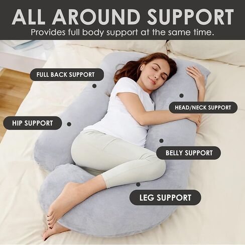 Stone & Black Home Pregnancy Pillow for Sleeping- Providing Extreme Comfort, Support, and Tranquility - Ensuring Relaxation Throughout Every Night's Rest (Cloud Gray) in Kuwait