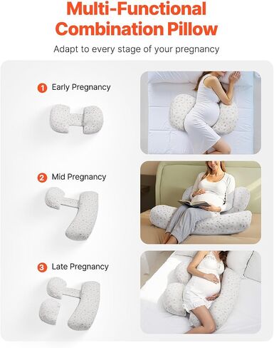 VEVOR Pregnancy Pillows for Side Sleeping, L-Shaped Maternity Pillow for Pregnant Women, Soft & Breathable Pregnancy Body Pillow with Washable Jersey Cover for Head Neck Belly Leg Support, Light Gray in Saudi Arabia
