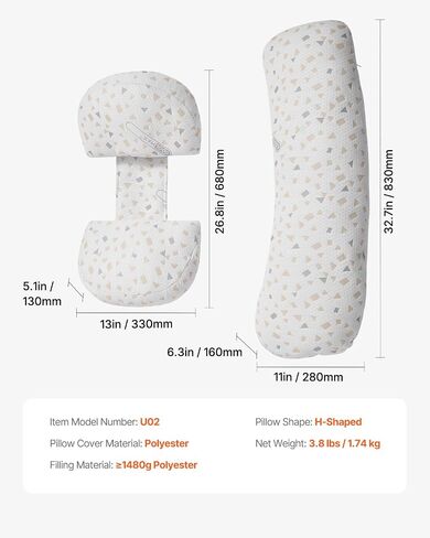 VEVOR Pregnancy Pillows for Side Sleeping, L-Shaped Maternity Pillow for Pregnant Women, Soft & Breathable Pregnancy Body Pillow with Washable Jersey Cover for Head Neck Belly Leg Support, Light Gray in Saudi Arabia