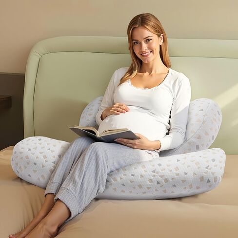 VEVOR Pregnancy Pillows for Side Sleeping, L-Shaped Maternity Pillow for Pregnant Women, Soft & Breathable Pregnancy Body Pillow with Washable Jersey Cover for Head Neck Belly Leg Support, Light Gray in Saudi Arabia