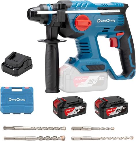 DongCheng 20V Max Cordless Rotary Hammer Drill, 7/8" SDS-Plus, 4 Application Modes, Brushless, 2.1 Joules, Cordless Demolition Hammer for Concrete, Including 2 * 4.0Ah Battery, 4 Drill Bits in Kuwait