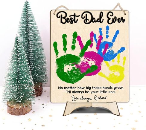 10" Hands Down Best Dad Ever Gifts Frame with Paint, Dad Keychain Birthday Father's Day Gift for Daddy, DIY Family Handprint Art Craft Plaque, Custom Wooden Sign with Kids Names for New Dad. Daddy in Kuwait