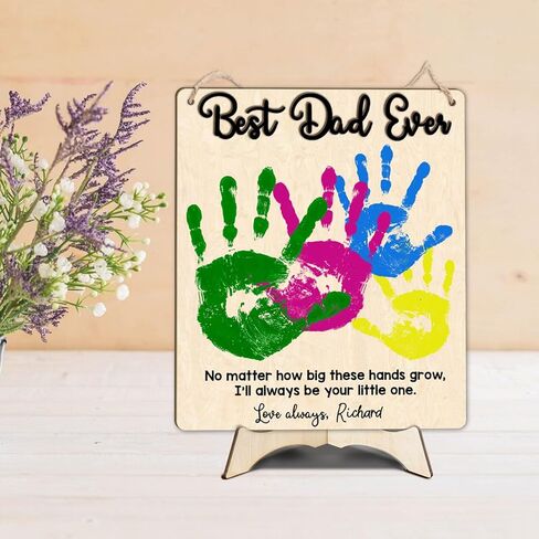 10" Hands Down Best Dad Ever Gifts Frame with Paint, Dad Keychain Birthday Father's Day Gift for Daddy, DIY Family Handprint Art Craft Plaque, Custom Wooden Sign with Kids Names for New Dad. Daddy in Kuwait