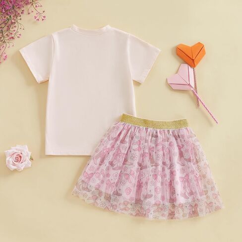 Chloefairy Western Toddler Baby Girl Summer Clothes Bow Boots Short Sleeve T-Shirt Tulle Tutu Skirt Set Kids Cowgirl Outfit in Saudi Arabia