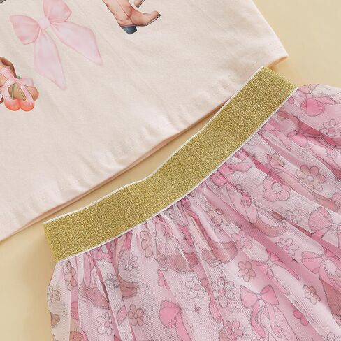 Chloefairy Western Toddler Baby Girl Summer Clothes Bow Boots Short Sleeve T-Shirt Tulle Tutu Skirt Set Kids Cowgirl Outfit in Saudi Arabia