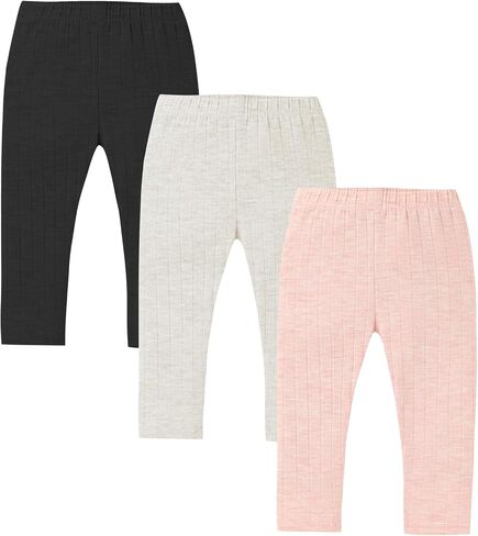 3 Pack Baby Girl Pants Soft Ribbed Leggings for Toddler Girl Newborn Cotton Bottoms Casual Playing Pull On Sweatpants in Kuwait