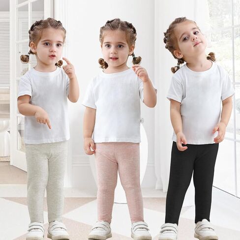 3 Pack Baby Girl Pants Soft Ribbed Leggings for Toddler Girl Newborn Cotton Bottoms Casual Playing Pull On Sweatpants in Kuwait