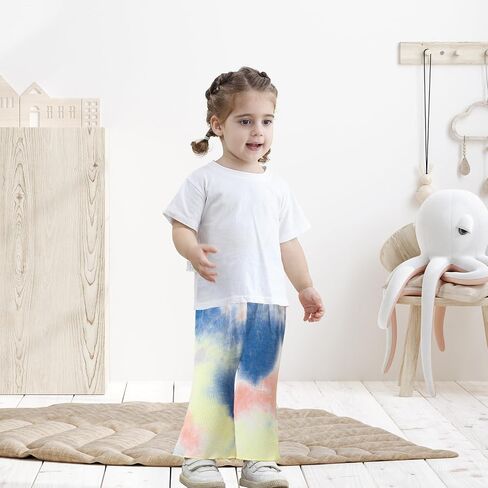 3 Pack Baby Girl Pants Tie-Dye Toddler Girls Flare Pants Newborn Bell Bottoms Ruffled Ribbed Knite Toddler Leggings in Saudi Arabia