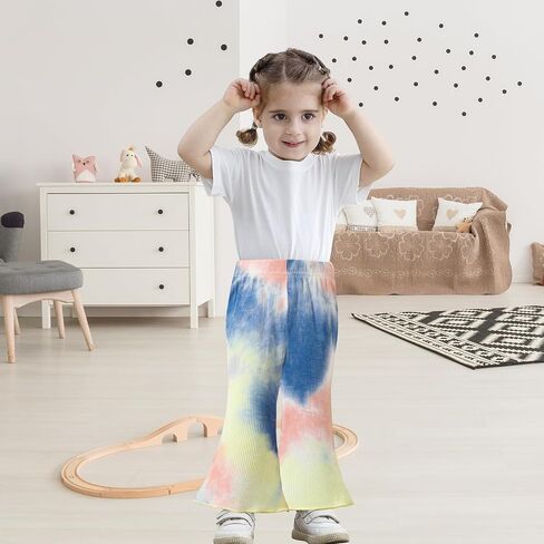 3 Pack Baby Girl Pants Tie-Dye Toddler Girls Flare Pants Newborn Bell Bottoms Ruffled Ribbed Knite Toddler Leggings in Saudi Arabia