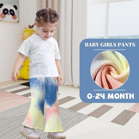 3 Pack Baby Girl Pants Tie-Dye Toddler Girls Flare Pants Newborn Bell Bottoms Ruffled Ribbed Knite Toddler Leggings in Saudi Arabia