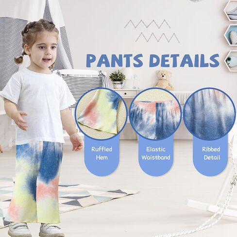 3 Pack Baby Girl Pants Tie-Dye Toddler Girls Flare Pants Newborn Bell Bottoms Ruffled Ribbed Knite Toddler Leggings in Saudi Arabia