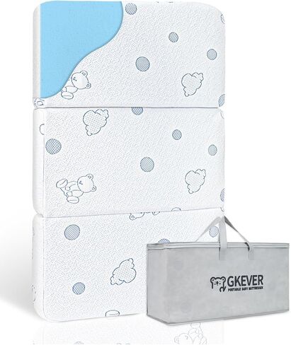 Pack and Play Mattress Pad, 38x26 High Resilience Memory Foam Baby Mattress for Pack n Play, Travel Dual-Sided Pack n Play Mattresses Topper with Soft Bear Jacquard Cover & Carrying Bag in Saudi Arabia