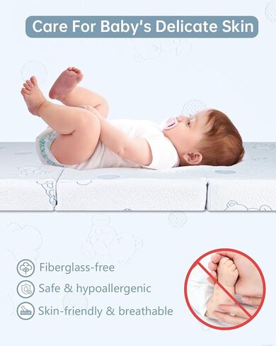 Pack and Play Mattress Pad, 38x26 High Resilience Memory Foam Baby Mattress for Pack n Play, Travel Dual-Sided Pack n Play Mattresses Topper with Soft Bear Jacquard Cover & Carrying Bag in Saudi Arabia