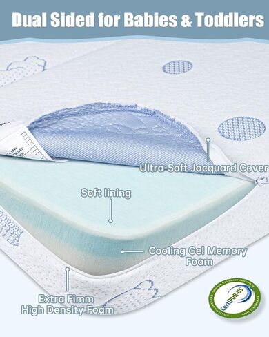 Pack and Play Mattress Pad, 38x26 High Resilience Memory Foam Baby Mattress for Pack n Play, Travel Dual-Sided Pack n Play Mattresses Topper with Soft Bear Jacquard Cover & Carrying Bag in Saudi Arabia